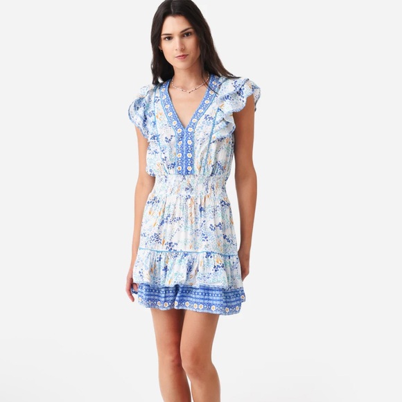 Poupette St. Barth Camilla Blue Floral Mini Dress NWOT - Picture 4 of 10